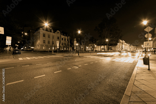Photography long exposure night city, sepia color old film, russia, moscow