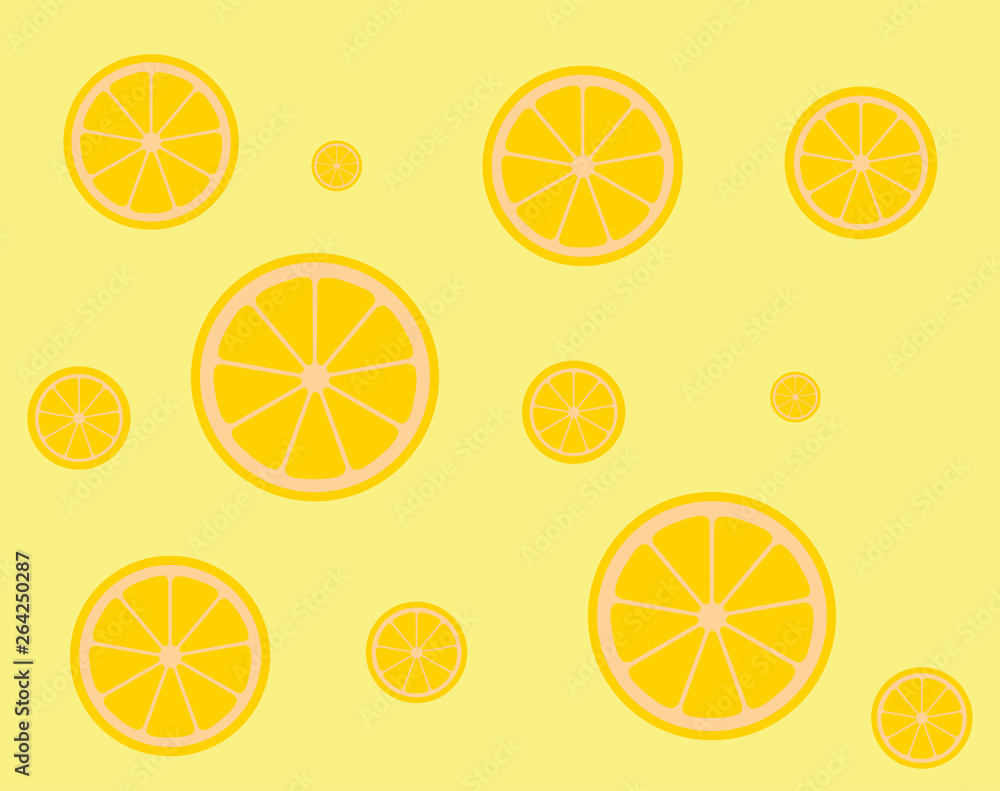 Fresh Lemon Slice Pattern. Yellow Background Concept.