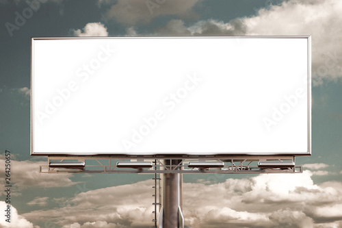 3D rendering of blank billboard (empty advertisement) with clouds. Empty mockup template