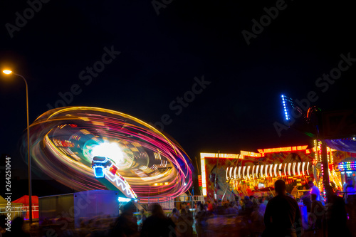 Small Amusement Park at night with illuminated lights