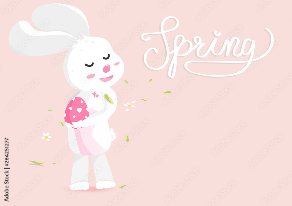 Bunny with spring, calligraphy greeting card, Easter holiday, invitation poster background vector illustration Bunny with spring, calligraphy greeting card, Easter holiday, invitation poster background vector illustration