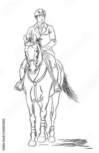 The rider on the horse goes forward. Vector illustration
