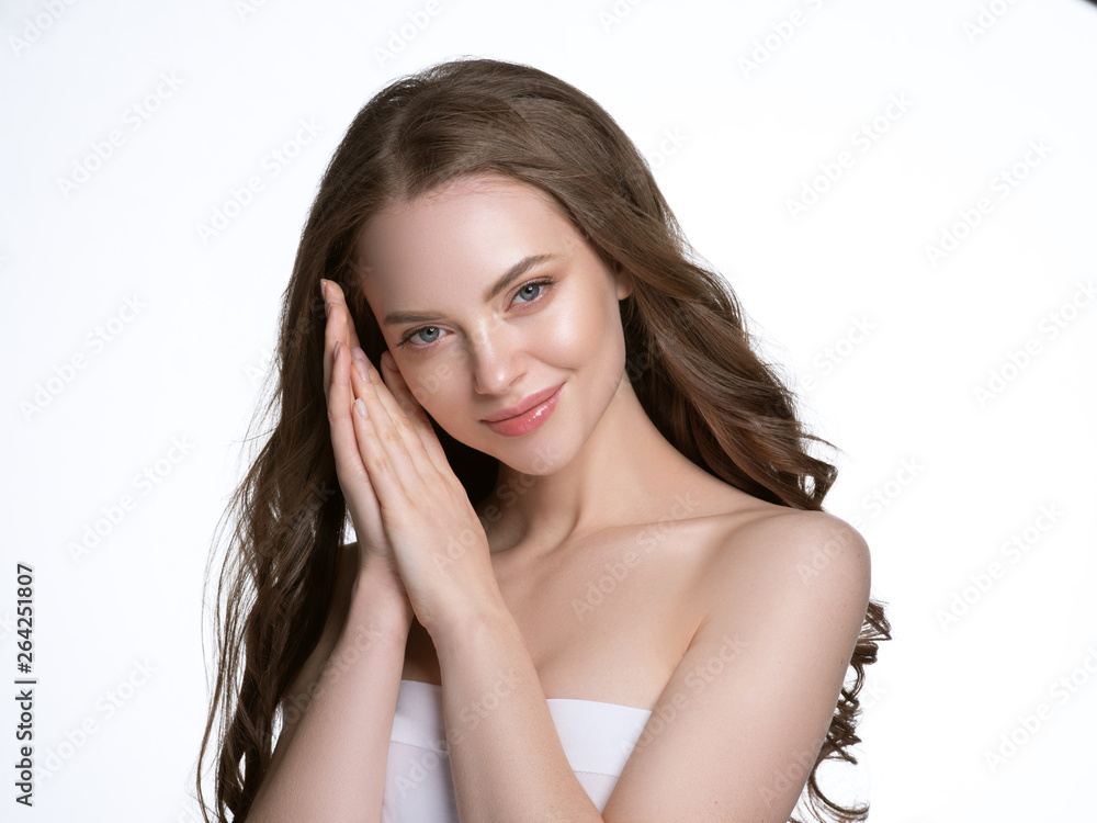 Beauty skin care woman natural makeup female model closeup 