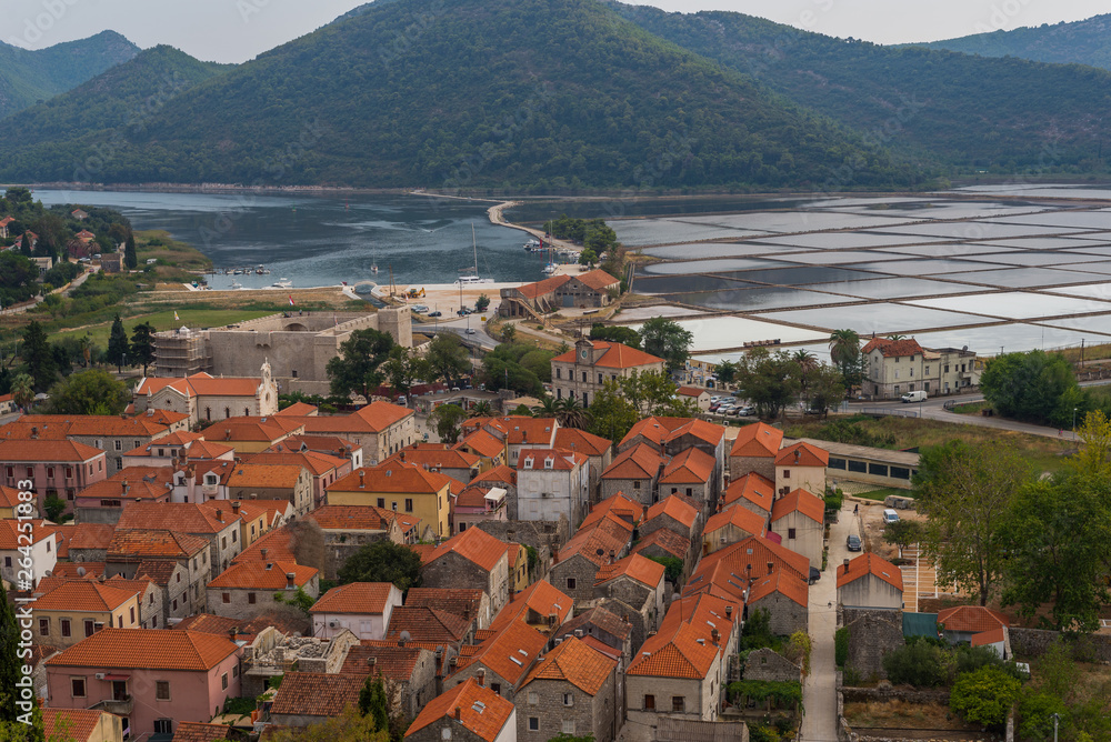 Ston town and its salt pans, Peljesac Peninsula, Dalmatia, Croatia