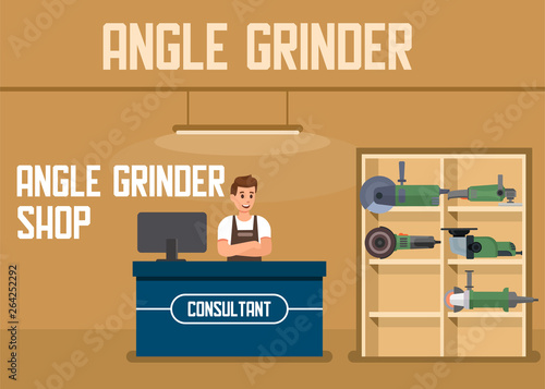 Angle Grinder Shop Landing Page Vector Flat Banner