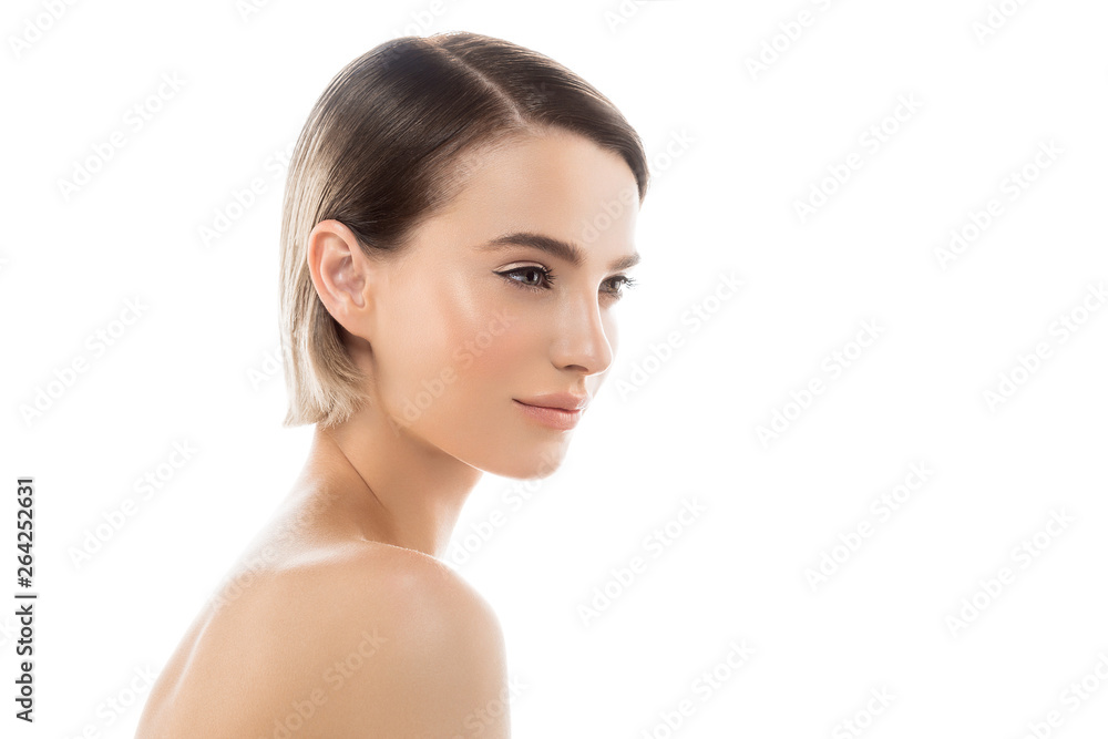 Clean skin woman natural makeup beauty healthyskin isolated on white Clean skin woman natural makeup beauty healthyskin isolated on white