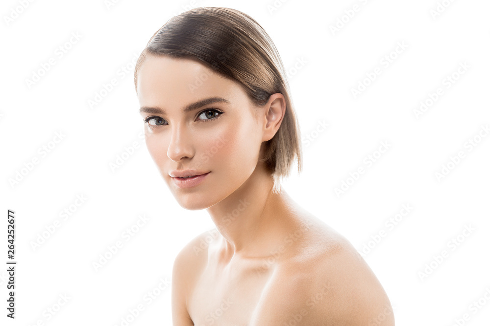 Clean skin woman natural makeup beauty healthyskin isolated on white Clean skin woman natural makeup beauty healthyskin isolated on white