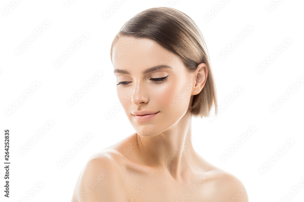 Clean skin woman natural makeup beauty healthyskin isolated on white Clean skin woman natural makeup beauty healthyskin isolated on white