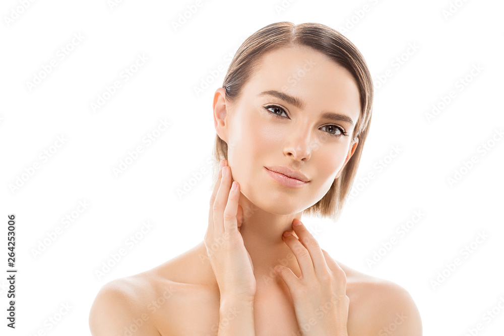 Clean skin woman natural makeup beauty healthyskin isolated on white Clean skin woman natural makeup beauty healthyskin isolated on white