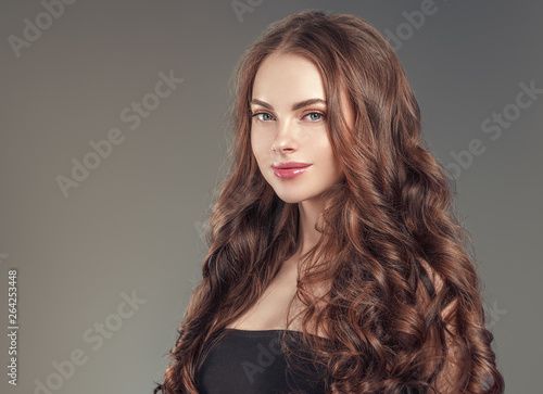 Beautiful blonde hair woman long healthy hairstyle purple color lipstick