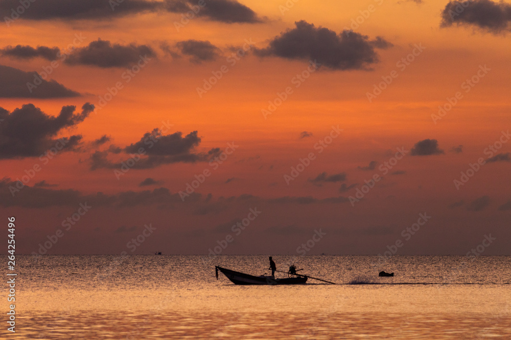 Fishing boat at sunset Thailand