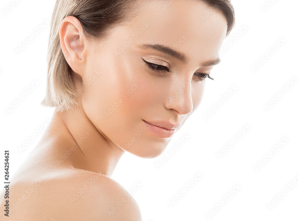 Clean skin woman natural makeup beauty healthyskin isolated on white Clean skin woman natural makeup beauty healthyskin isolated on white