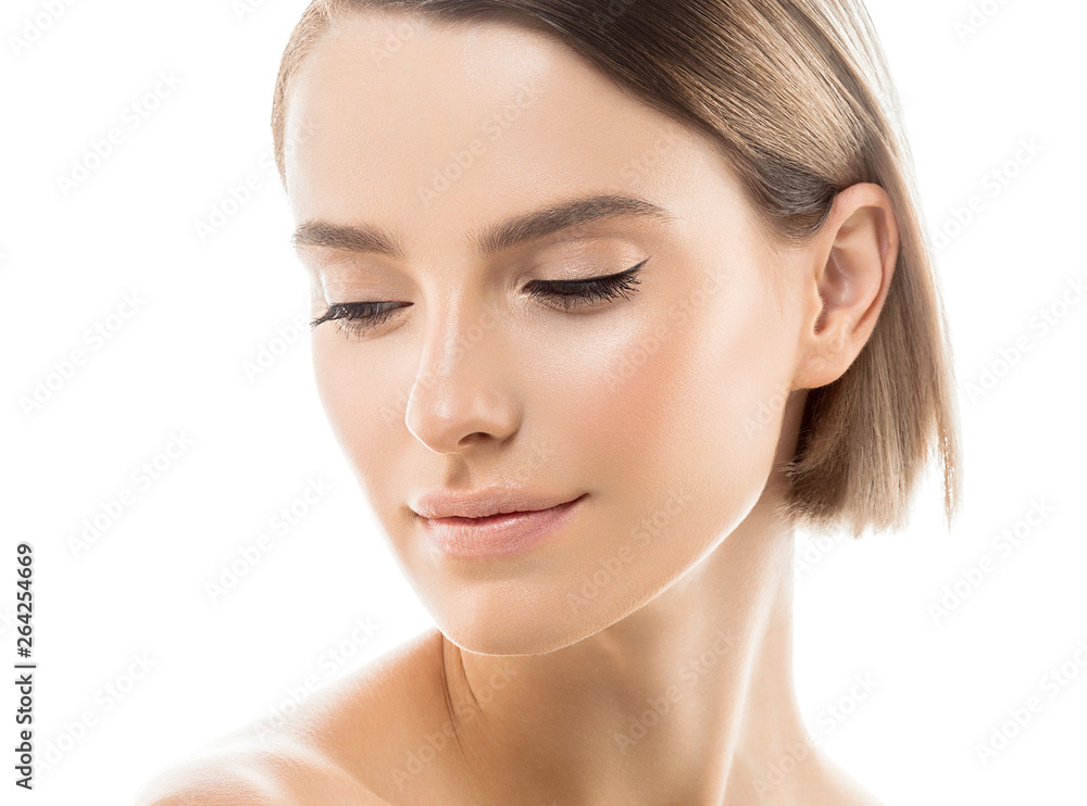 Clean skin woman natural makeup beauty healthyskin isolated on white Clean skin woman natural makeup beauty healthyskin isolated on white