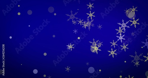 Bokeh lights and Snowflakes, blue Merry Christmas background.