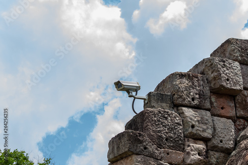 CCTV on the stone castle with blue sky