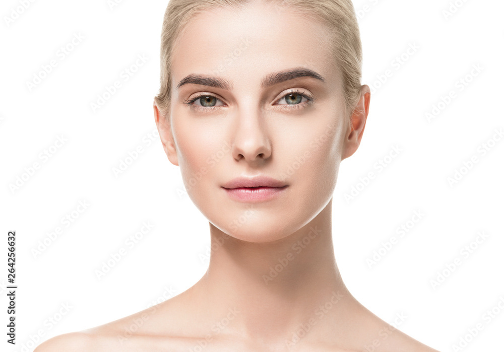 Healthy skin woman face blonde natural makeup womanbeauty skin care isolated on white Healthy skin woman face blonde natural makeup womanbeauty skin care isolated on white