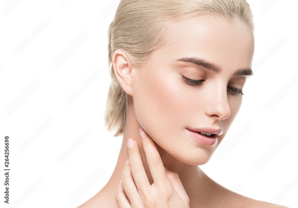 Healthy skin woman face blonde natural makeup womanbeauty skin care isolated on white Healthy skin woman face blonde natural makeup womanbeauty skin care isolated on white
