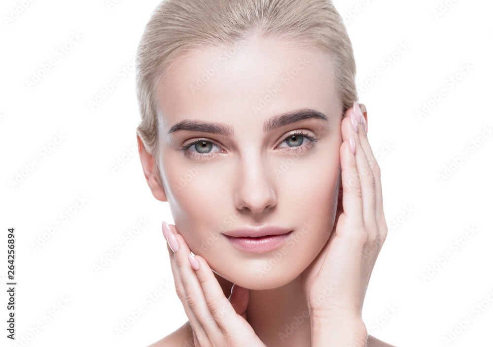 Healthy skin woman face blonde natural makeup womanbeauty skin care isolated on white Healthy skin woman face blonde natural makeup womanbeauty skin care isolated on white