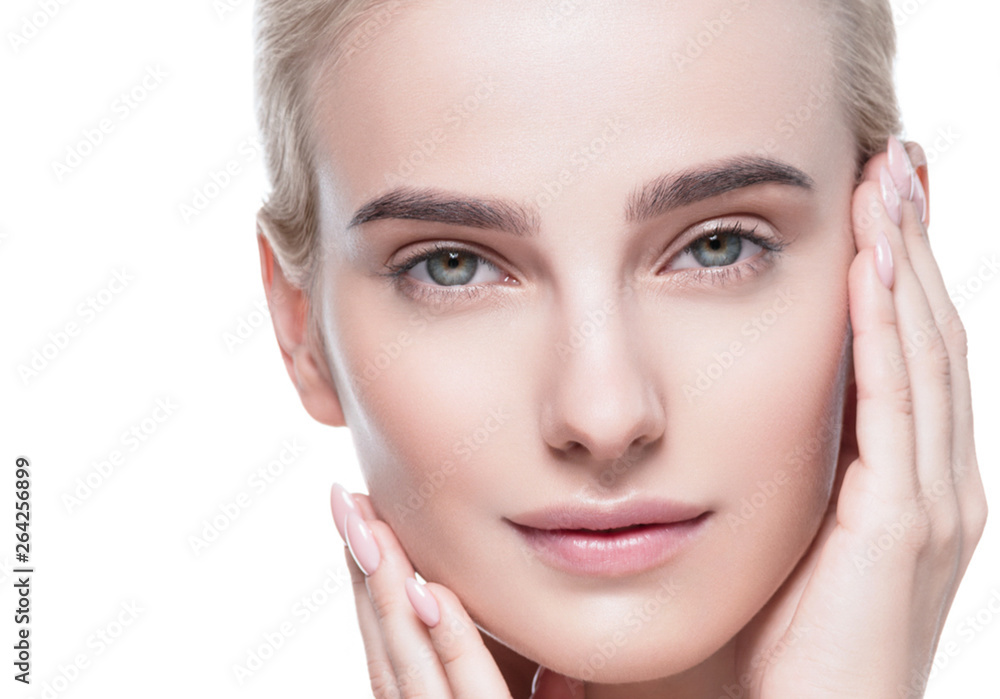 Healthy skin woman face blonde natural makeup womanbeauty skin care isolated on white Healthy skin woman face blonde natural makeup womanbeauty skin care isolated on white