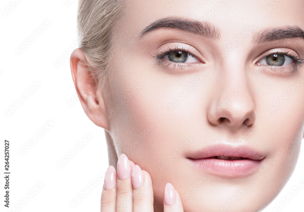Healthy skin woman face blonde natural makeup womanbeauty skin care isolated on white Healthy skin woman face blonde natural makeup womanbeauty skin care isolated on white
