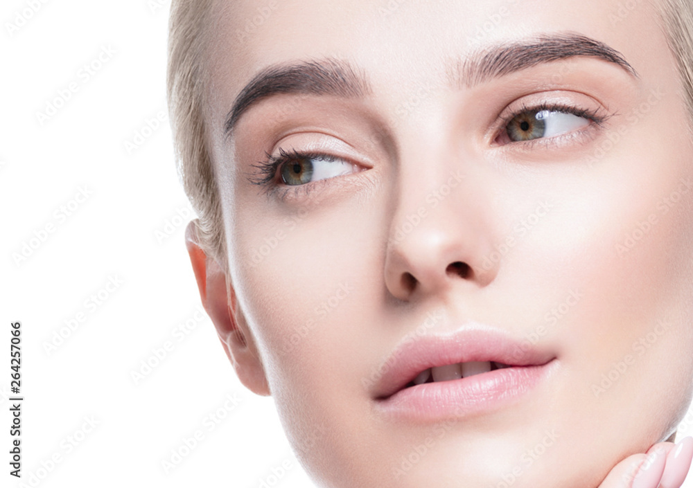 Healthy skin woman face blonde natural makeup womanbeauty skin care isolated on white Healthy skin woman face blonde natural makeup womanbeauty skin care isolated on white