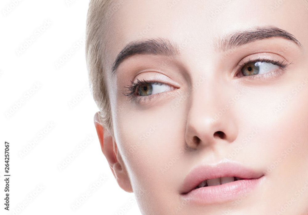 Healthy skin woman face blonde natural makeup womanbeauty skin care isolated on white Healthy skin woman face blonde natural makeup womanbeauty skin care isolated on white
