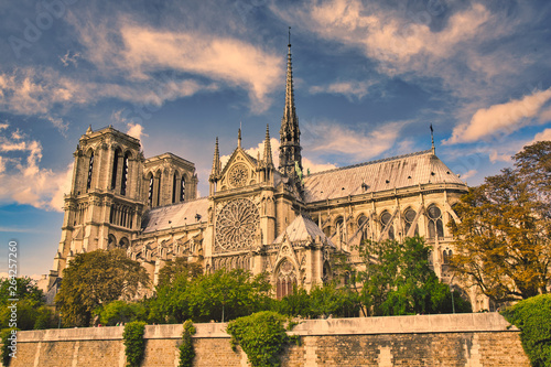 Full view of Notre Dame of Paris (France)