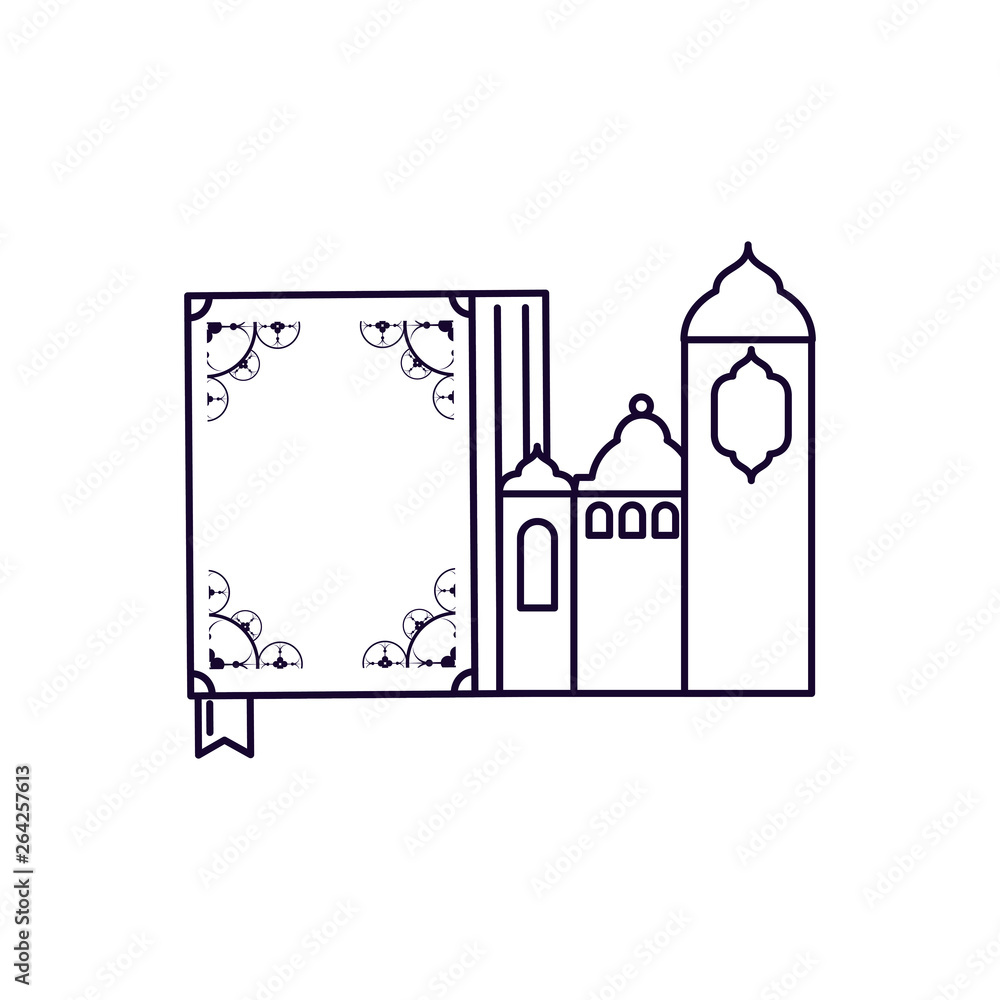 Obraz premium koran book with mosque castle ramadan kareem