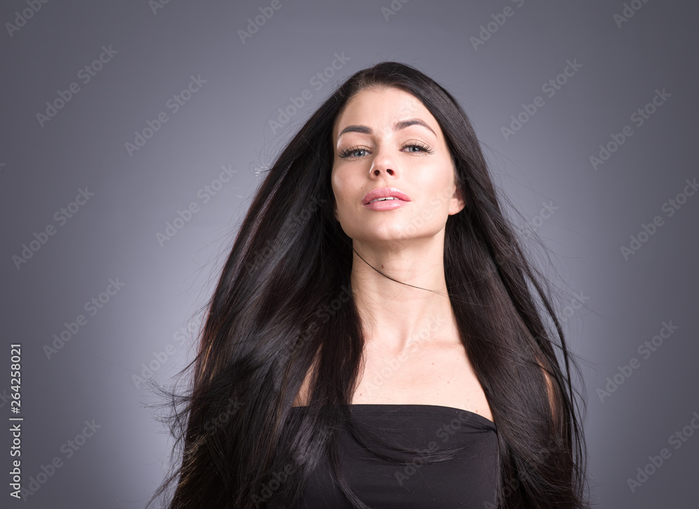 Naklejka premium Beautiful hair woman long brunette smooth 