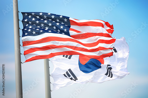 Flags of the USA and South Korea