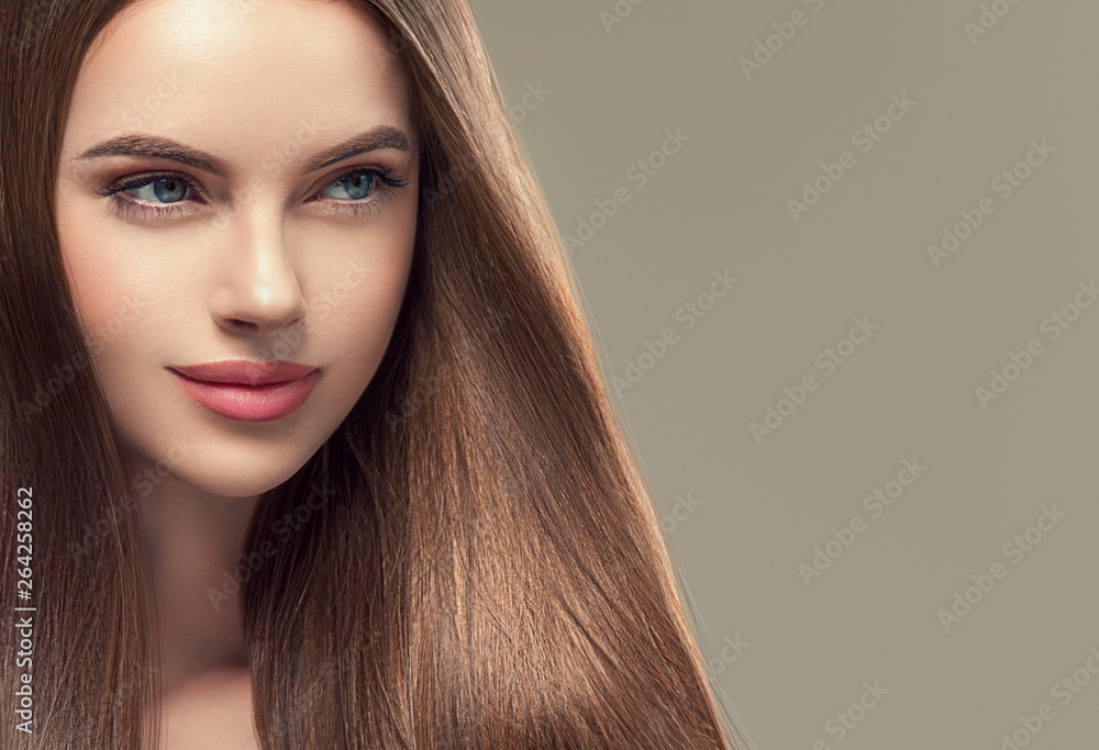 Beautiful brunette woman with long smooth hair beauty hairstyle female portrait Beautiful brunette woman with long smooth hair beauty hairstyle female portrait