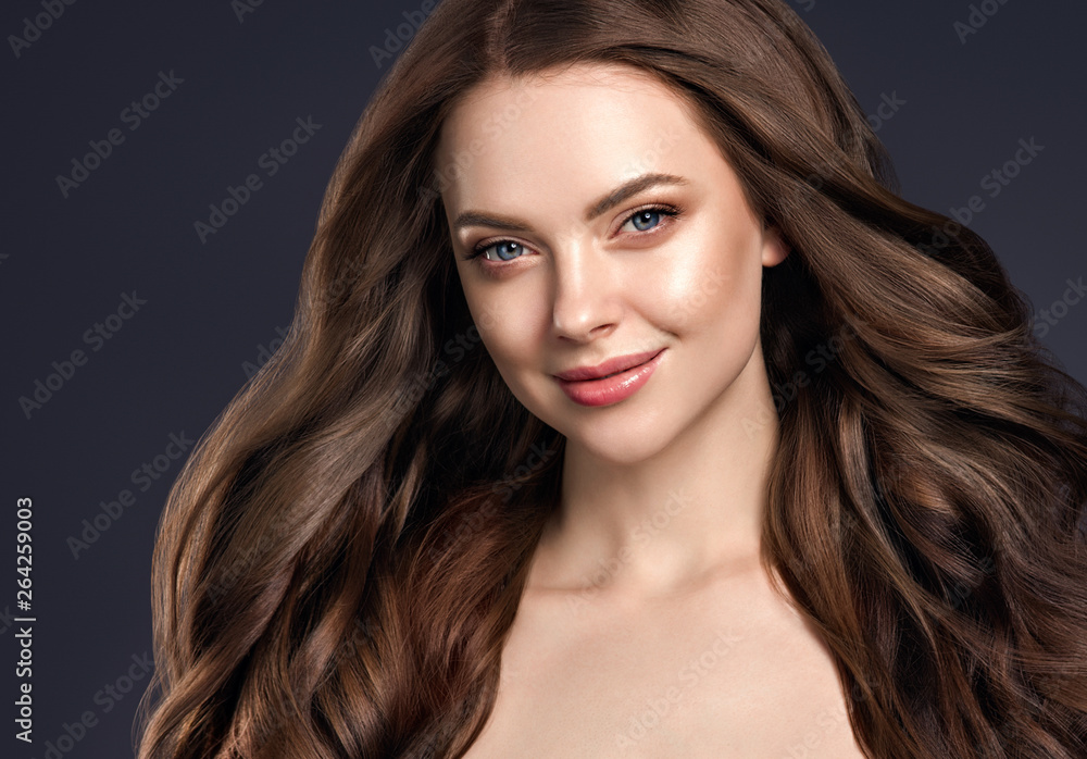Fototapeta premium Beautiful hair woman curly hairstyle shampoo female portrait
