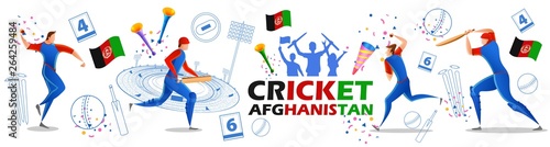 illustration of Player batsman and bowler of Team Afghanistan playing cricket championship sports