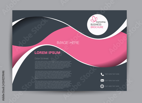 Grey and pink landscape wide flyer or brochure template. Billboard abstract background design. Business, education, presentation, advertisement concept. Vector illustration.