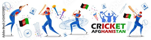 illustration of Player batsman and bowler of Team Afghanistan playing cricket championship sports