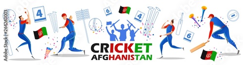 illustration of Player batsman and bowler of Team Afghanistan playing cricket championship sports