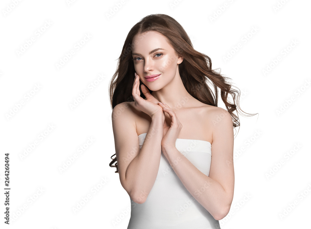 Beautiful hair and skin woman healthy natural makeup isolatad on white Beautiful hair and skin woman healthy natural makeup isolatad on white