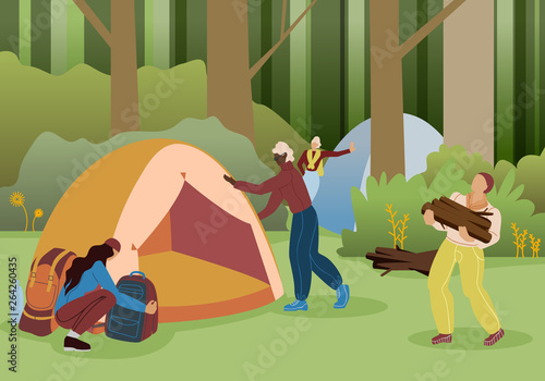 Company Young People Spend Time at Summer Camp.