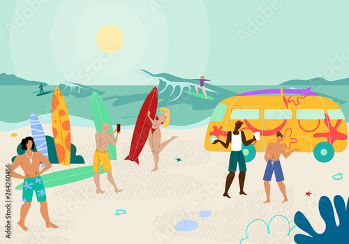 Beach Party with People Enjoying Hot Summer Time.