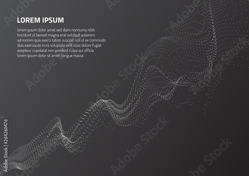 Abstract background with volumetric forms of particles. Particle oscillation and motion of waves in space.