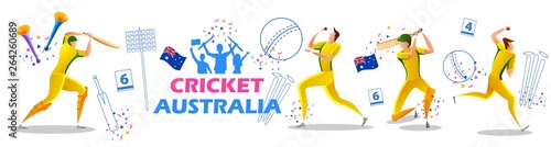 illustration of Player batsman and bowler of Team Australia playing cricket championship sports