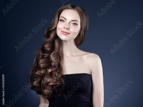 Beautiful brunette hair woman long healthy hairstyle model