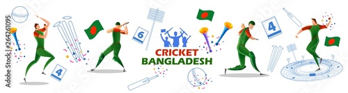 illustration of Player batsman and bowler of Team Bangladesh playing cricket championship sports