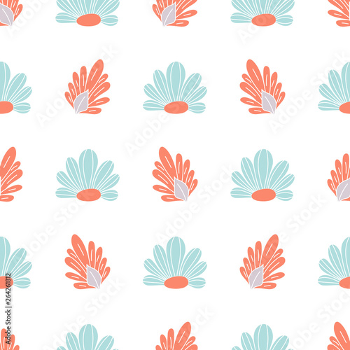 Regular Seamless Floral Pattern with Graphic Flowers