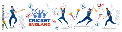 illustration of Player batsman and bowler of Team England playing cricket championship sports