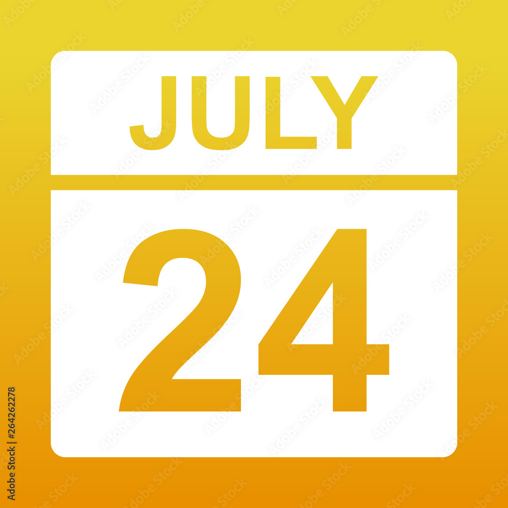 July 24. White calendar on a colored background. Day on the calendar. Yellow background with gradient. Simple vector illustration. July 24. White calendar on a colored background. Day on the calendar. Yellow background with gradient. Simple vector illustration.