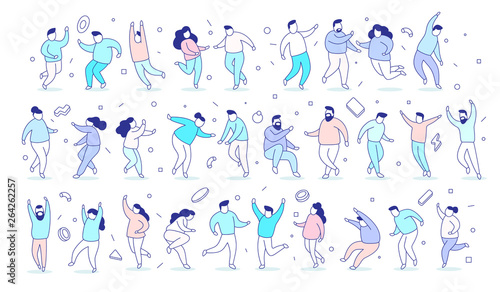 Vector illustration of set of man and woman in different cool poses on white background.
