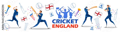 illustration of Player batsman and bowler of Team England playing cricket championship sports
