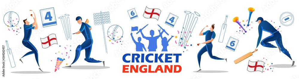 illustration of Player batsman and bowler of Team England playing cricket championship sports illustration of Player batsman and bowler of Team England playing cricket championship sports