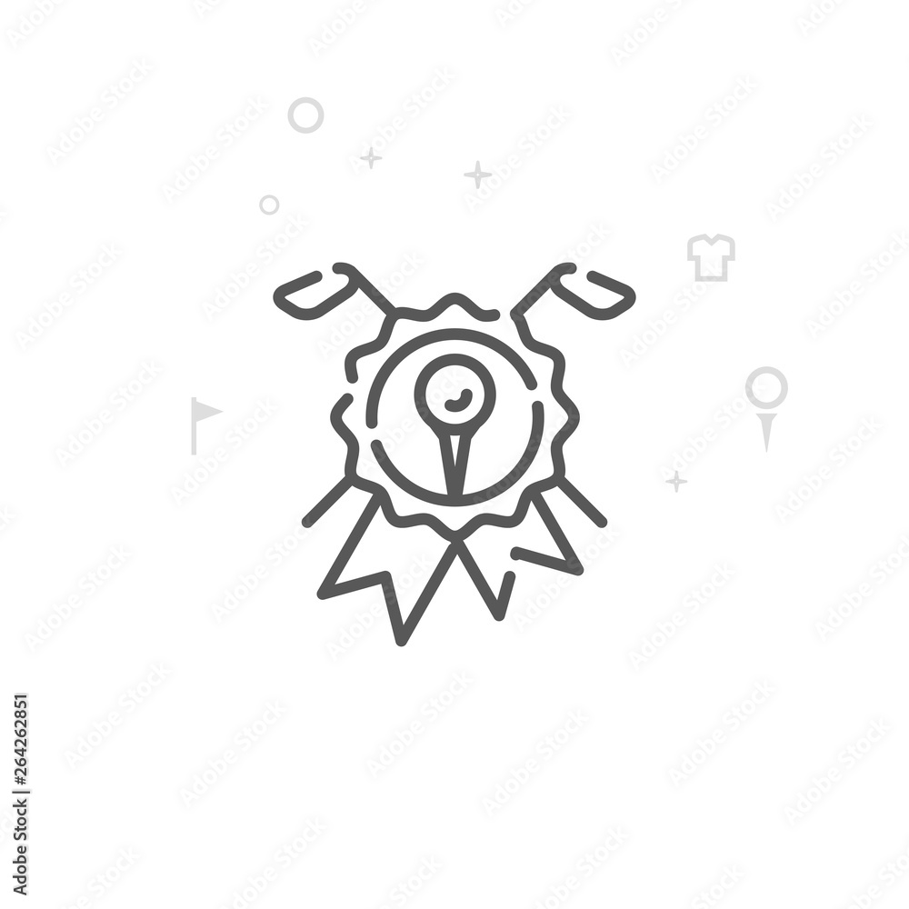 Golf Club Seal Emblem Vector Line Icon, Symbol, Pictogram, Sign. Light Abstract Geometric Background. Editable Stroke